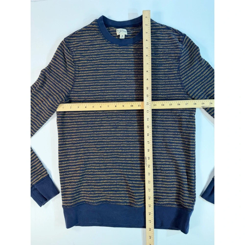 J. Crew Mens Textured Striped Crewneck Sweatshirt Navy Blue Yellow Size M